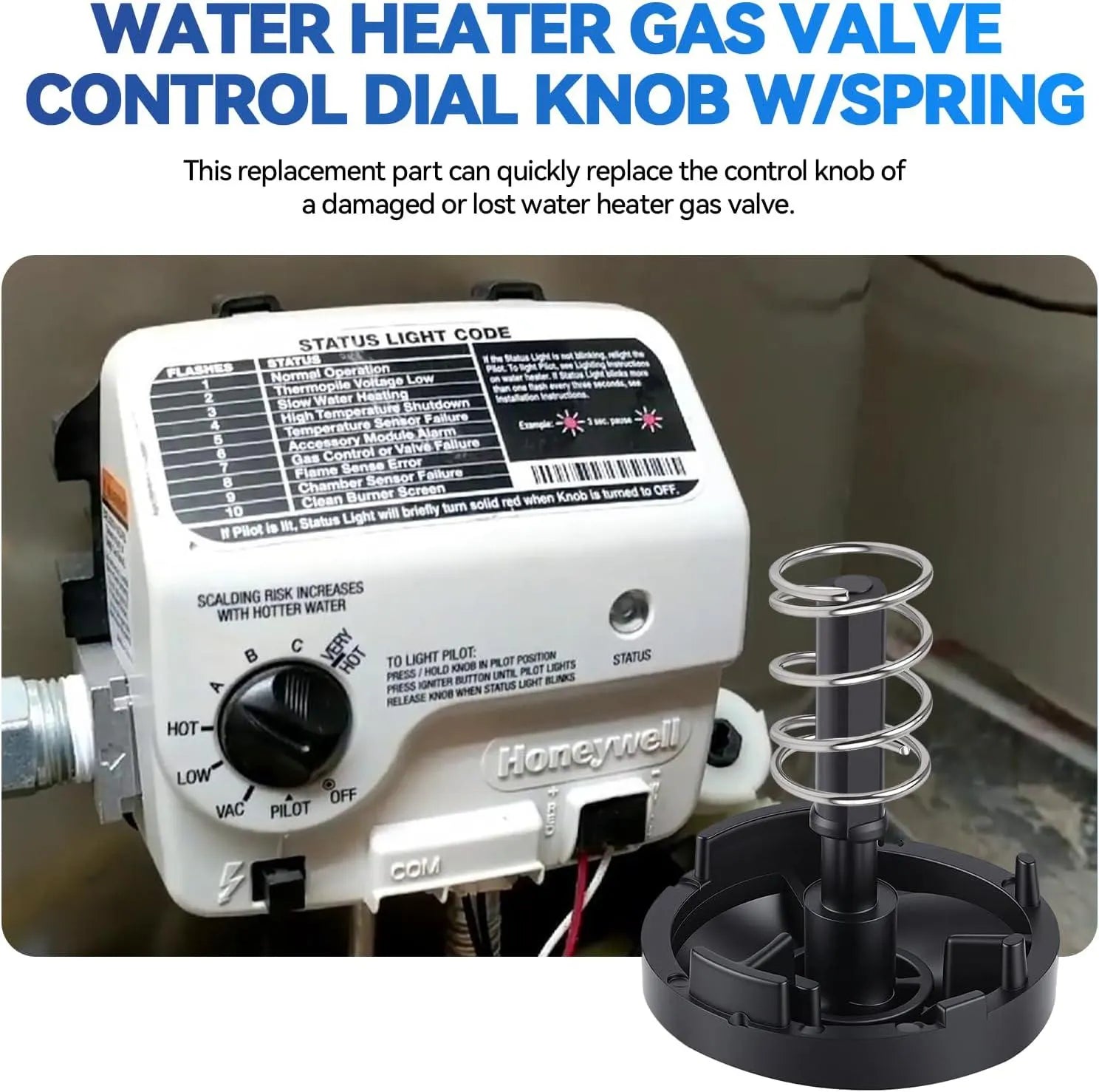 Honeywell Water Heater Gas Valve Control Dial Knob w/Spring WV8840B11158, WV8840B1109, WV8840B1110, WV4464B1037, WV8840C1406