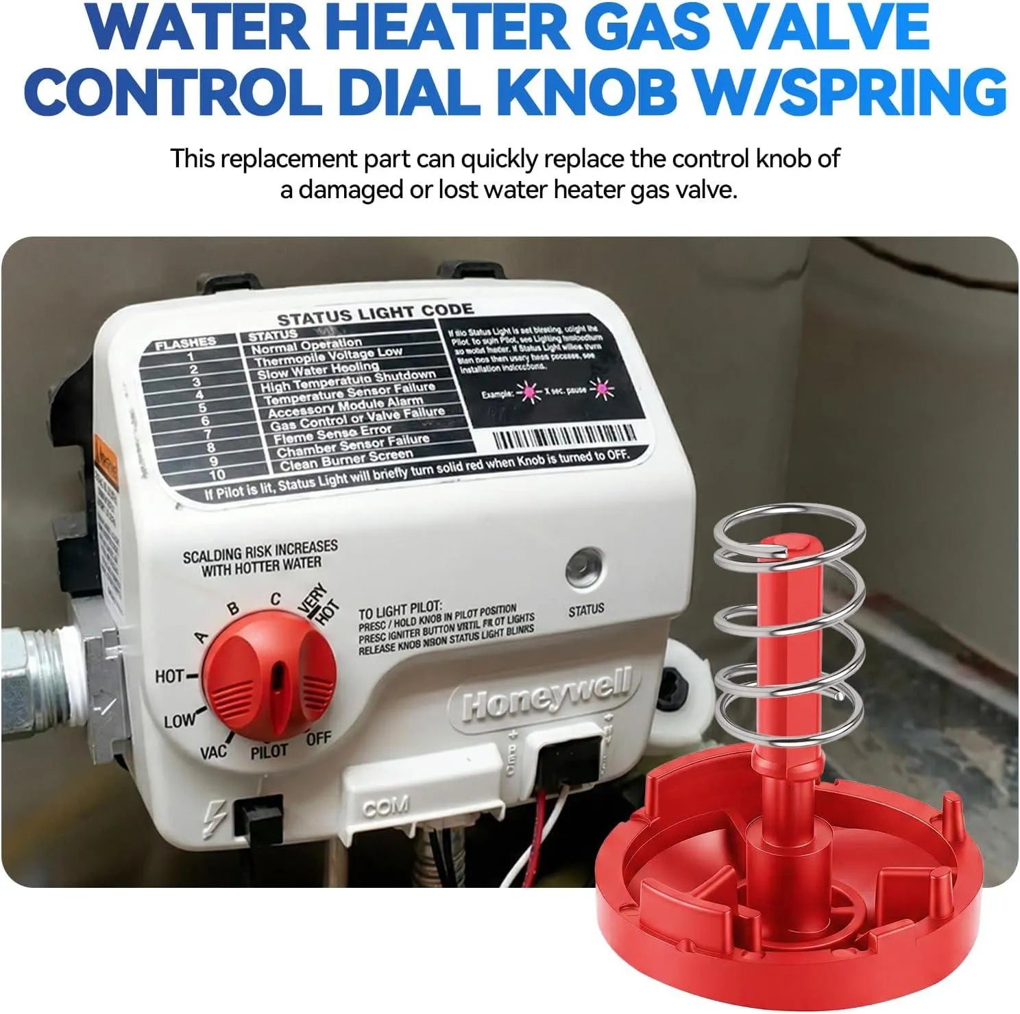 Honeywell Water Heater Gas Valve Control Dial Knob w/Spring WV8840A1000, WV8840A1050, WV8840A1051, WV8840A1001, WV4462A1081
